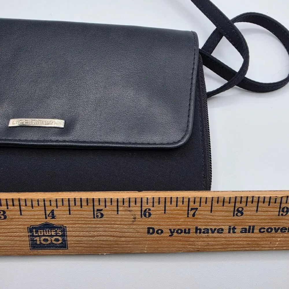 Liz Claiborne Black Travel Organizer Crossbody Wallet Purse Mirror Card Slots